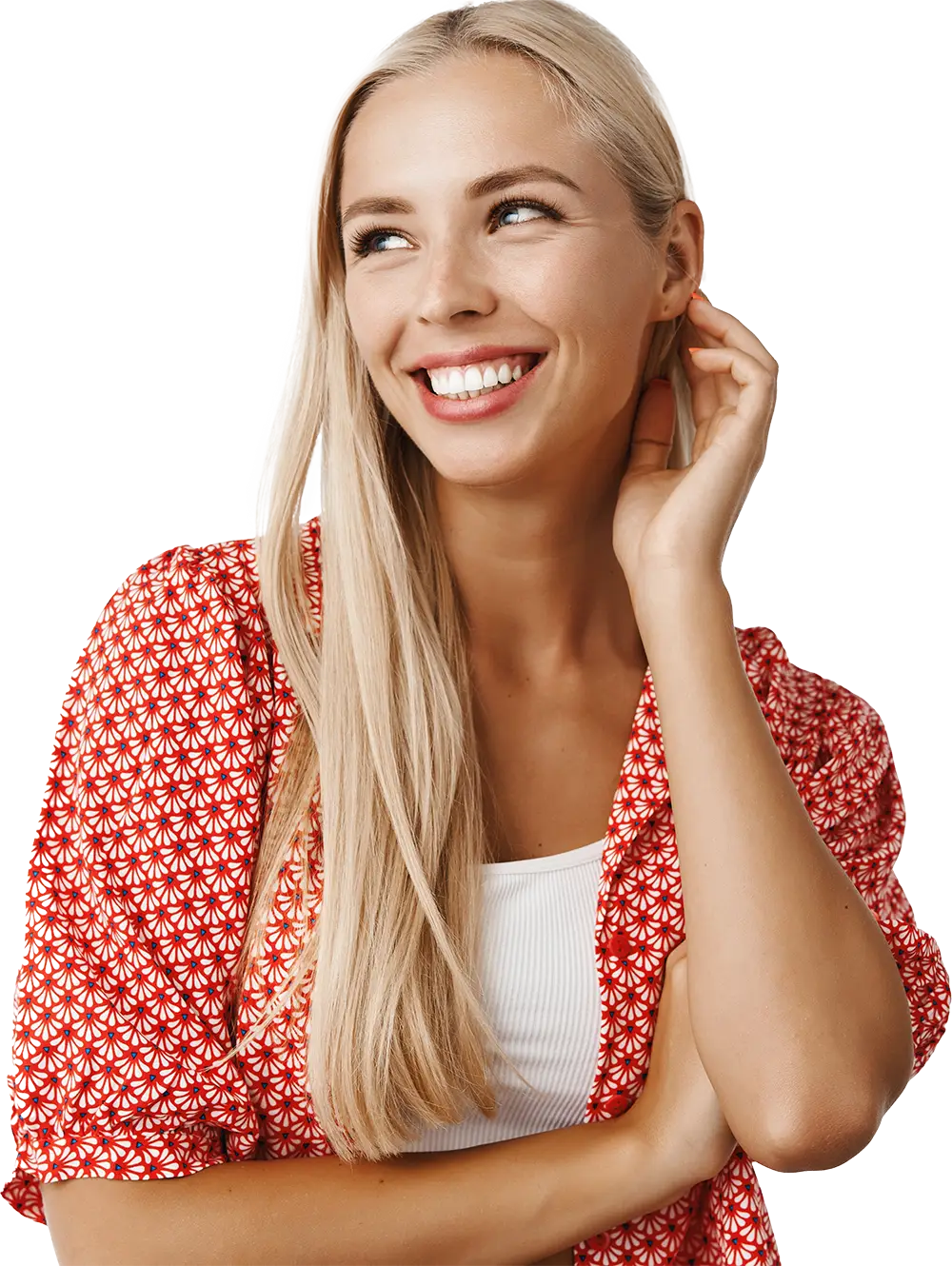 A beautiful woman smiles after receiving a chemical peel